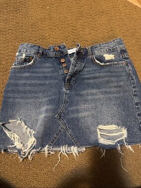 Zara Blue Distressed Button-Front Denim Mini Skirt